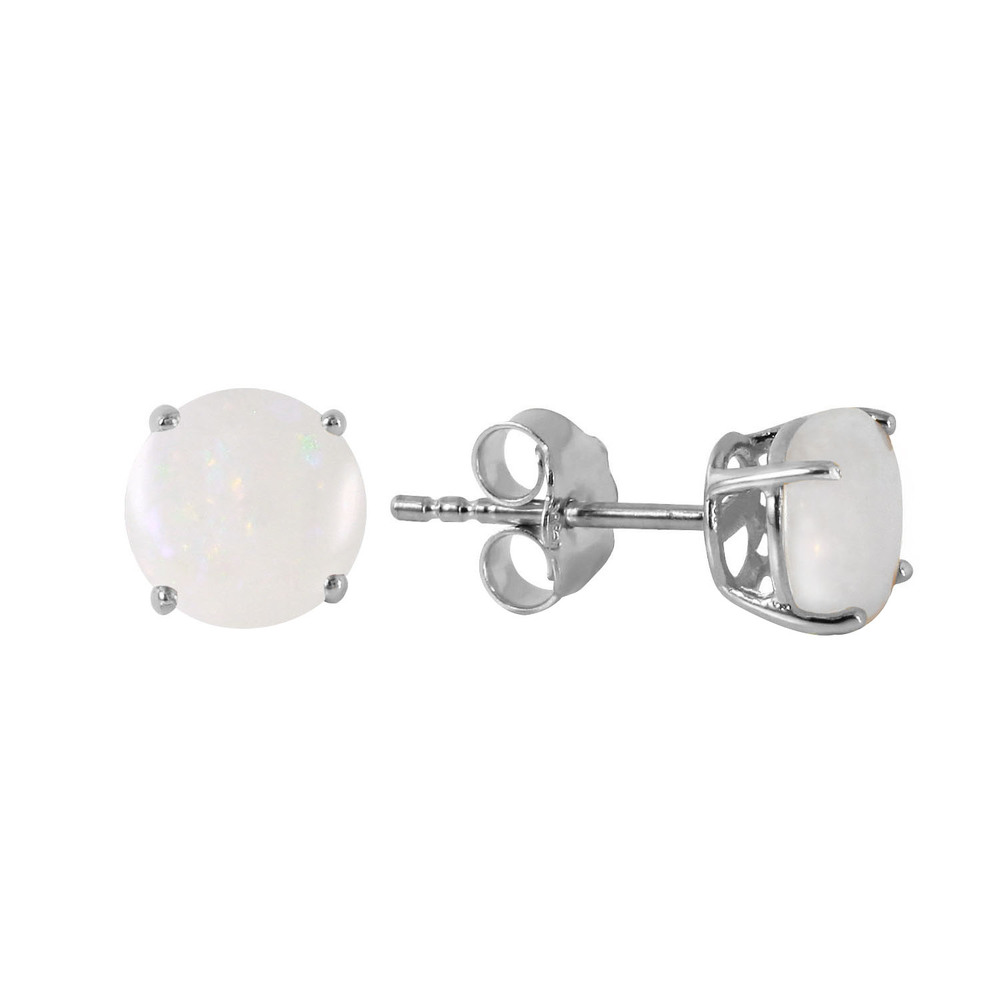 14K. SOLID GOLD STUD EARRINGS WITH NATURAL OPALS (White Gold) - Picture 1 of 3
